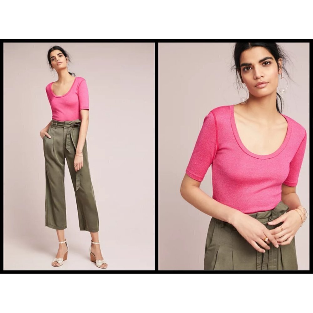 ๐MICHAEL STARS for ANTHROPOLOGIE๐ Shine Scoop Neck Tee ~ Pink Medium M NWOT